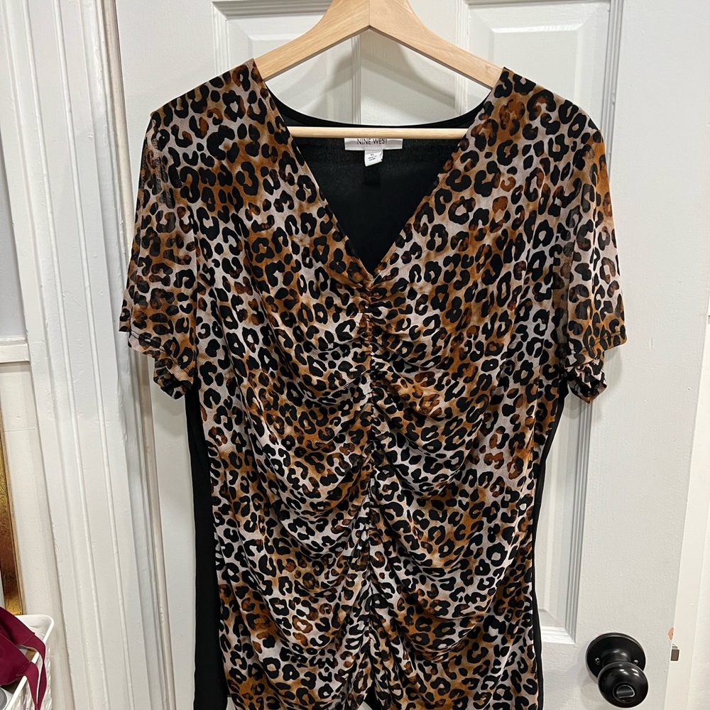 Nine West ruched front leopard print top.